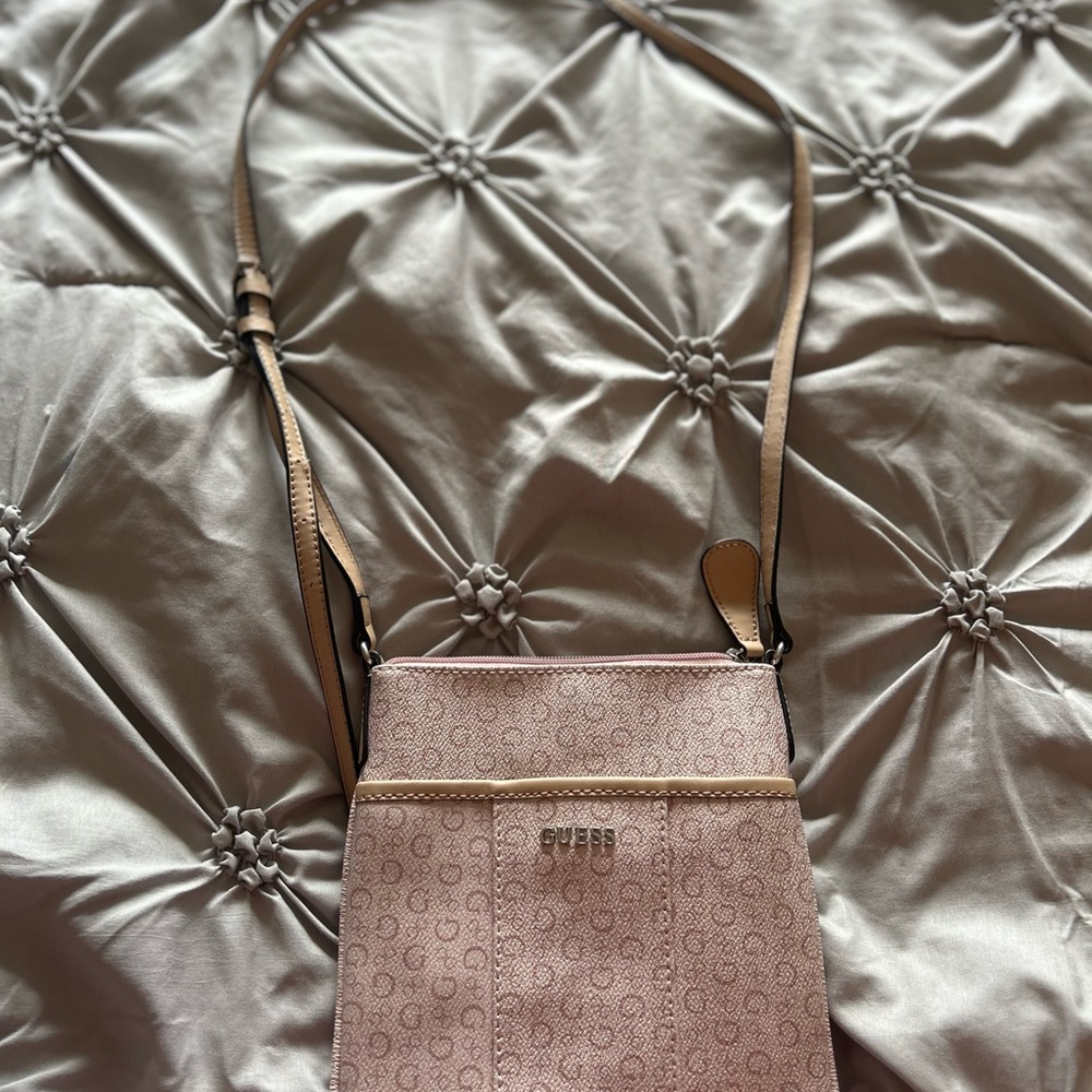 Guess Pink Metallic Crossbody Bag with Textured Finish